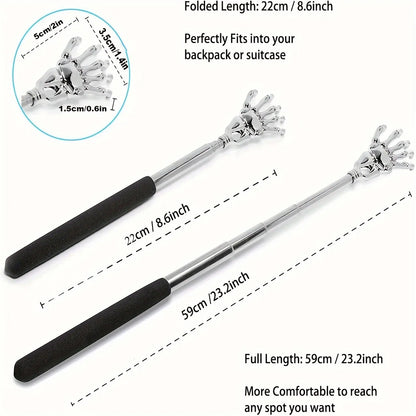 Stainless Steel Adjustable Massage and Tickle Relief Back Portable Rubber Handle Extendable Telescoping Itch Stick Health Care