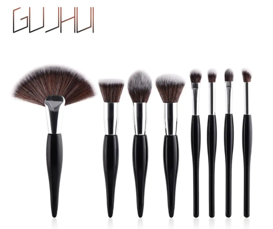 Professional 8-Piece Silver & Black Makeup Brush Set