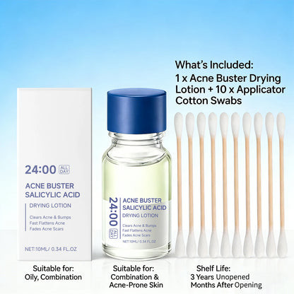 Salicylic Acid Drying Lotion Face Serum with Cotton Swab– Reduce Pimples & Breakouts Fade Acne Scars Minimize Pores Skin Renewal